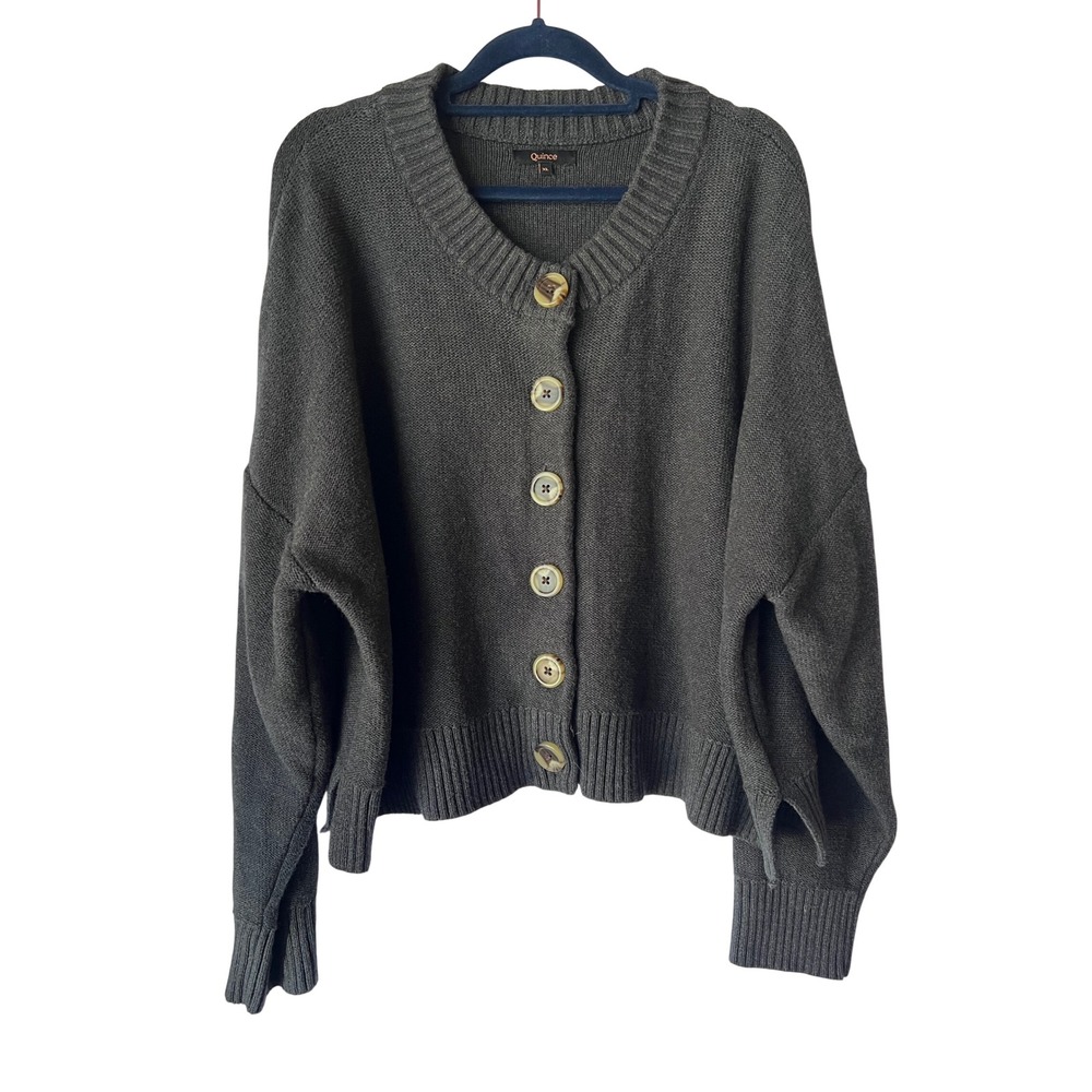 Quince Charcoal Grey 100% Organic Cotton Cropped Cardigan Sweater XL EUC